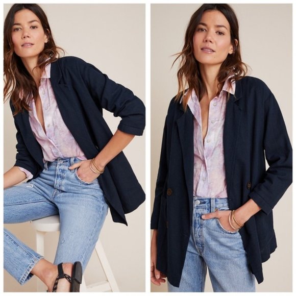 Anthropologie Jackets & Blazers - ANTHROPOLOGIE Kaye Linen Blazer Navy Blue {DD17}